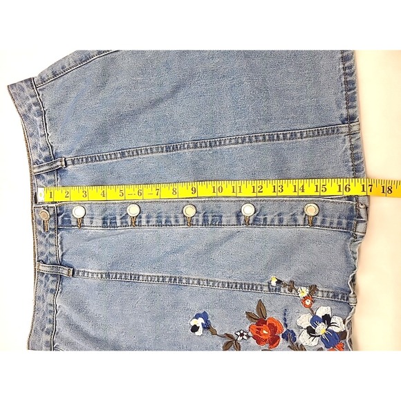 Denim Mini Skirt Embroidered Floral Spring Break Cottagecore Sz L Anna Grace - Picture 7 of 9
